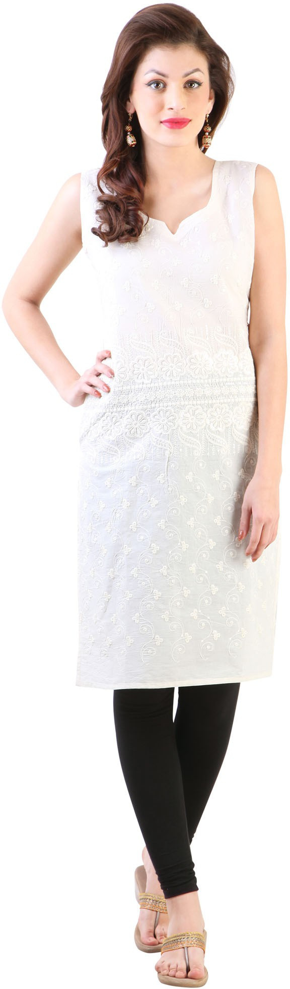 Libas Embroidered Womens Straight Kurta(White)
