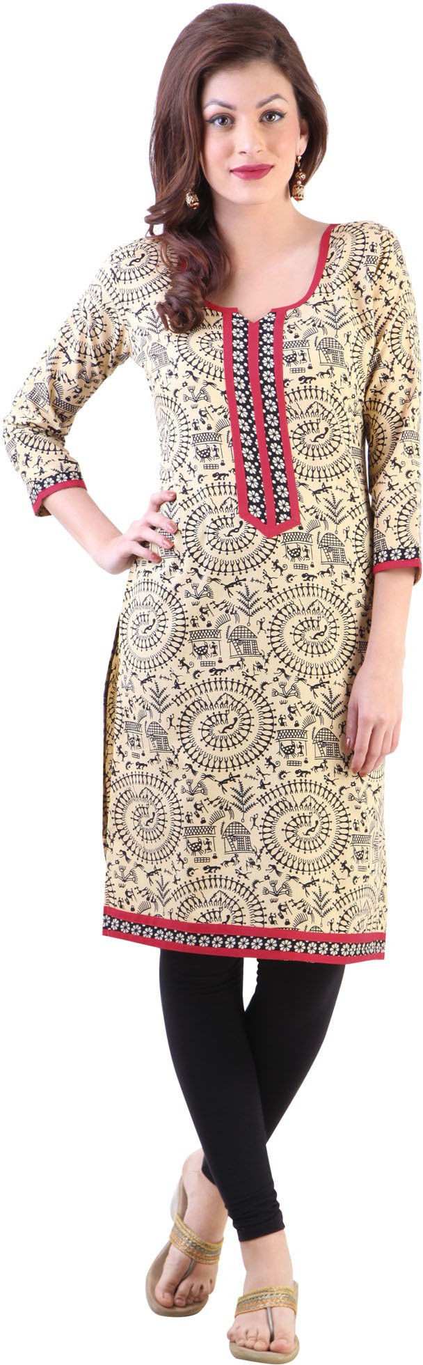 Libas Printed Womens Straight Kurta(Beige)