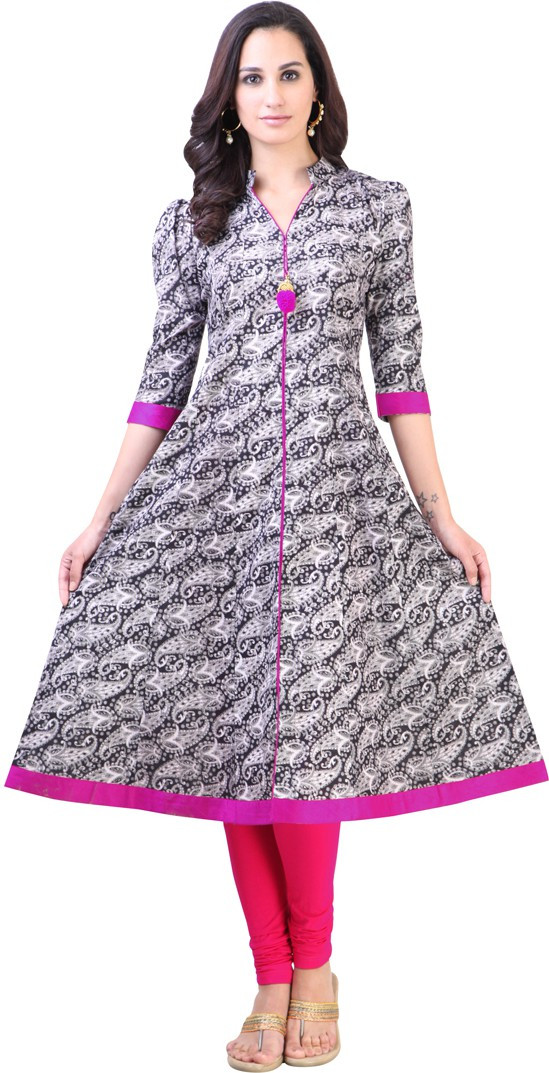 Libas Printed Womens Anarkali Kurta(Black)