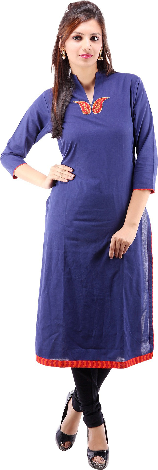 Suruchi Floral Print Womens Straight Kurta(Blue)