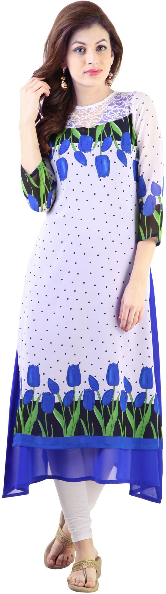 Libas Printed Womens Straight Kurta(White)