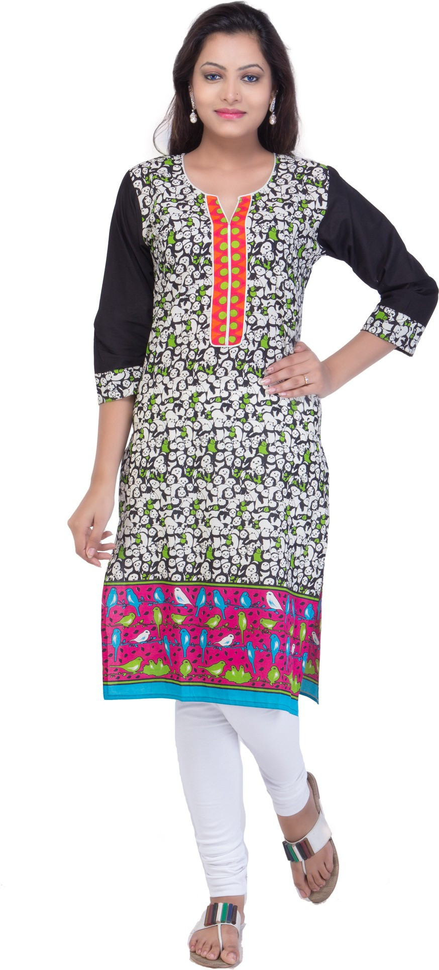 Ridhi Sidhi Floral Print Womens Straight Kurta(Multicolor)