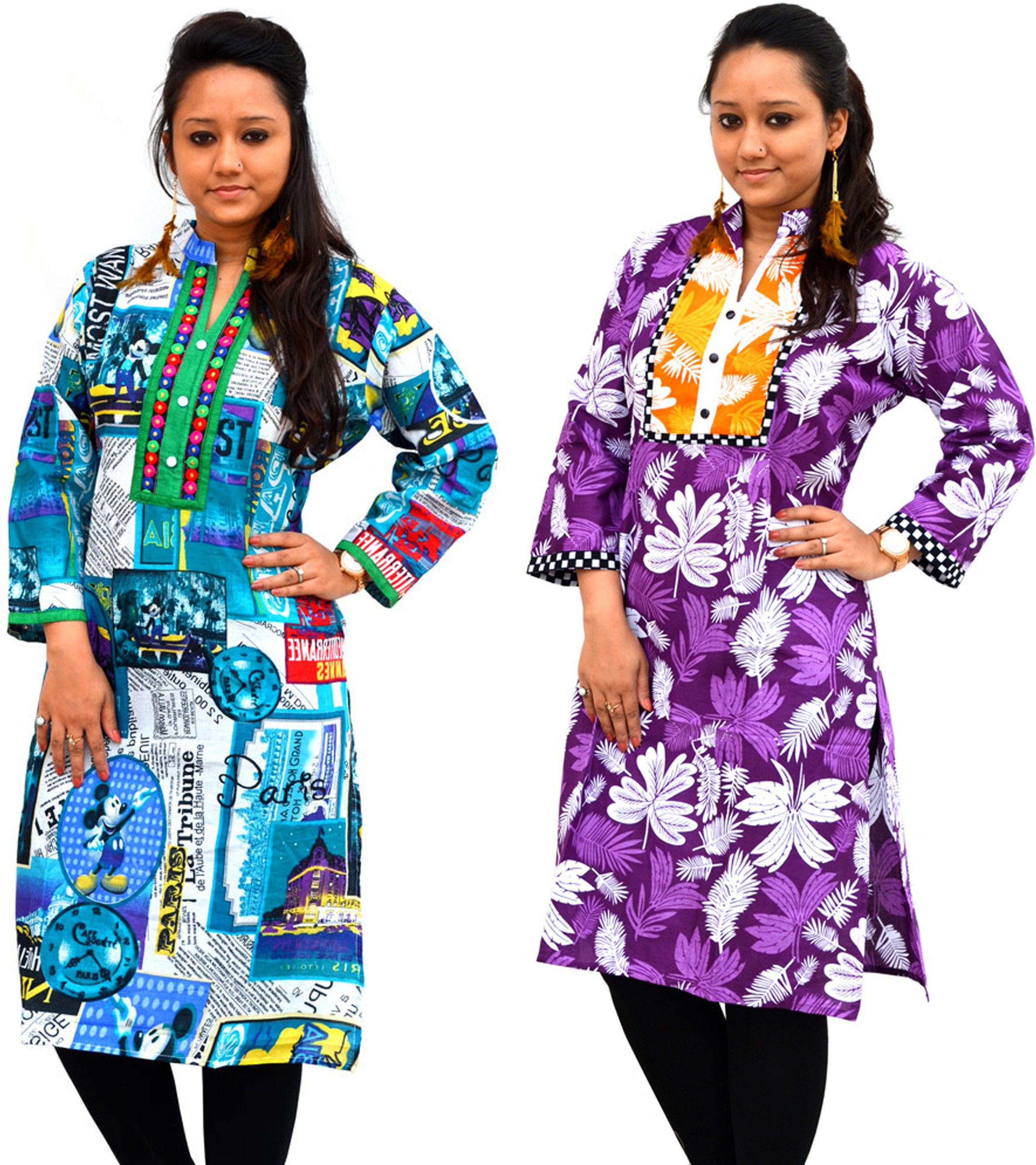 Aarti Collections Printed Womens Straight Kurta(Purple, Blue)