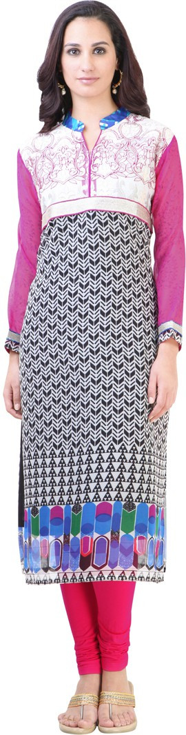 Libas Printed Womens Straight Kurta(White, Black)
