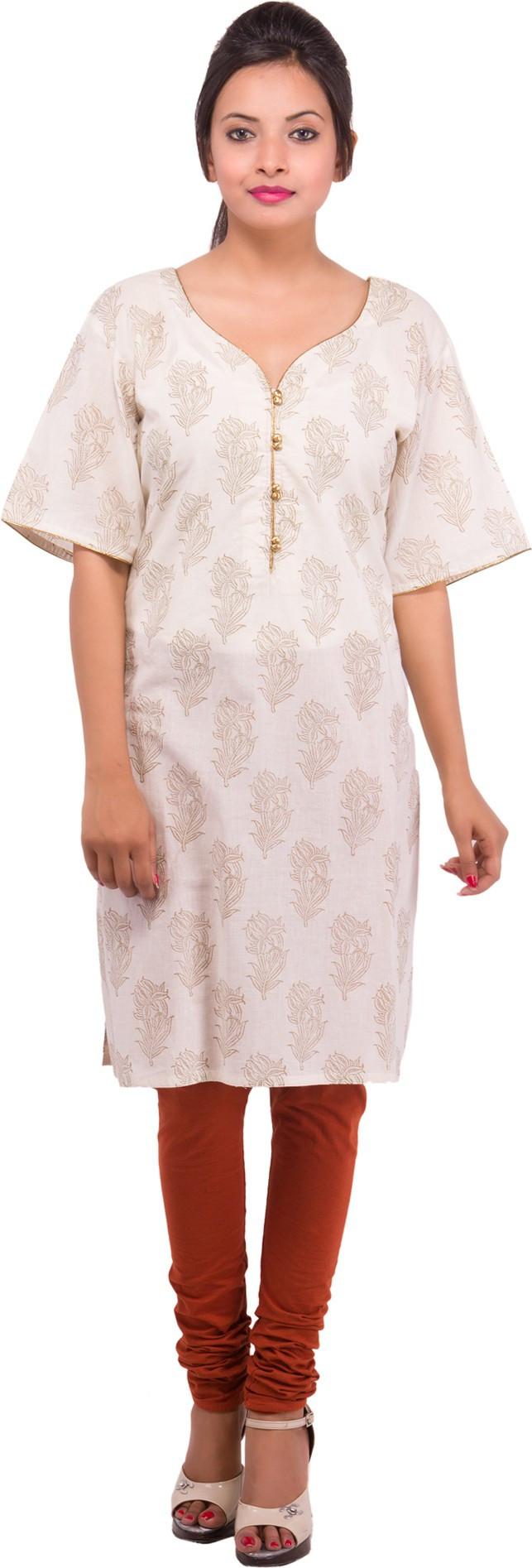 Damyantii Printed Womens Straight Kurta(Beige)