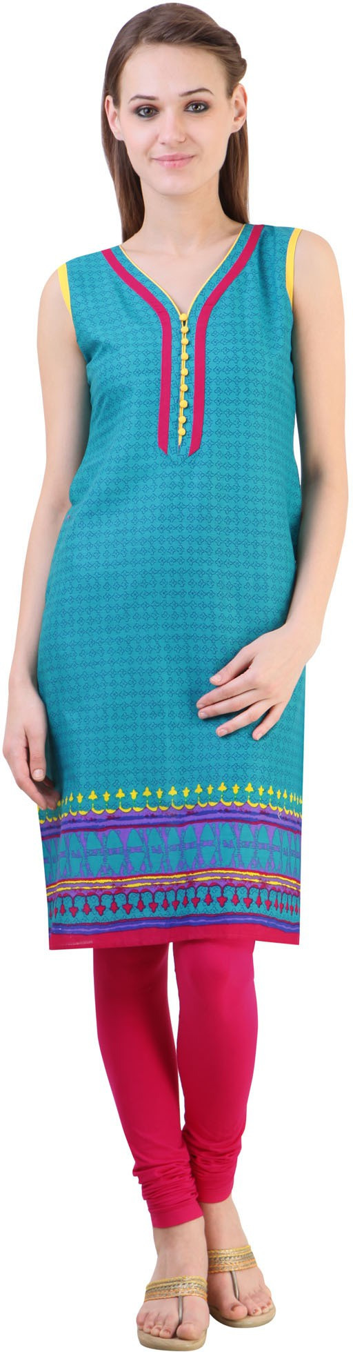 Libas Printed Womens Straight Kurta(Blue)