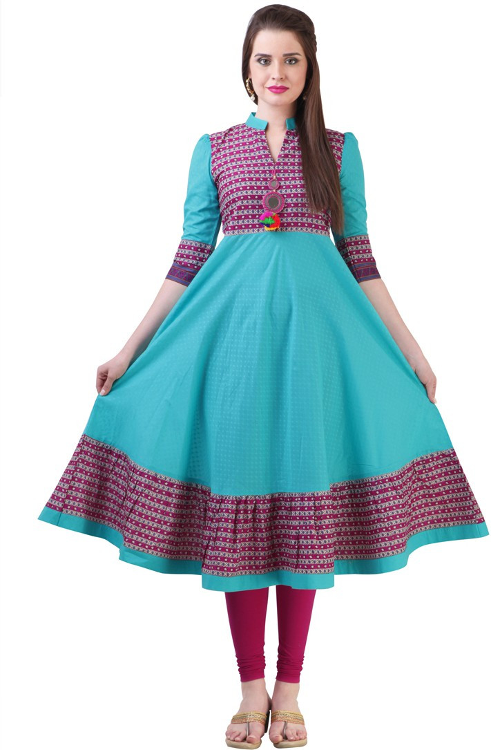 Libas Printed Womens Anarkali Kurta(Blue)