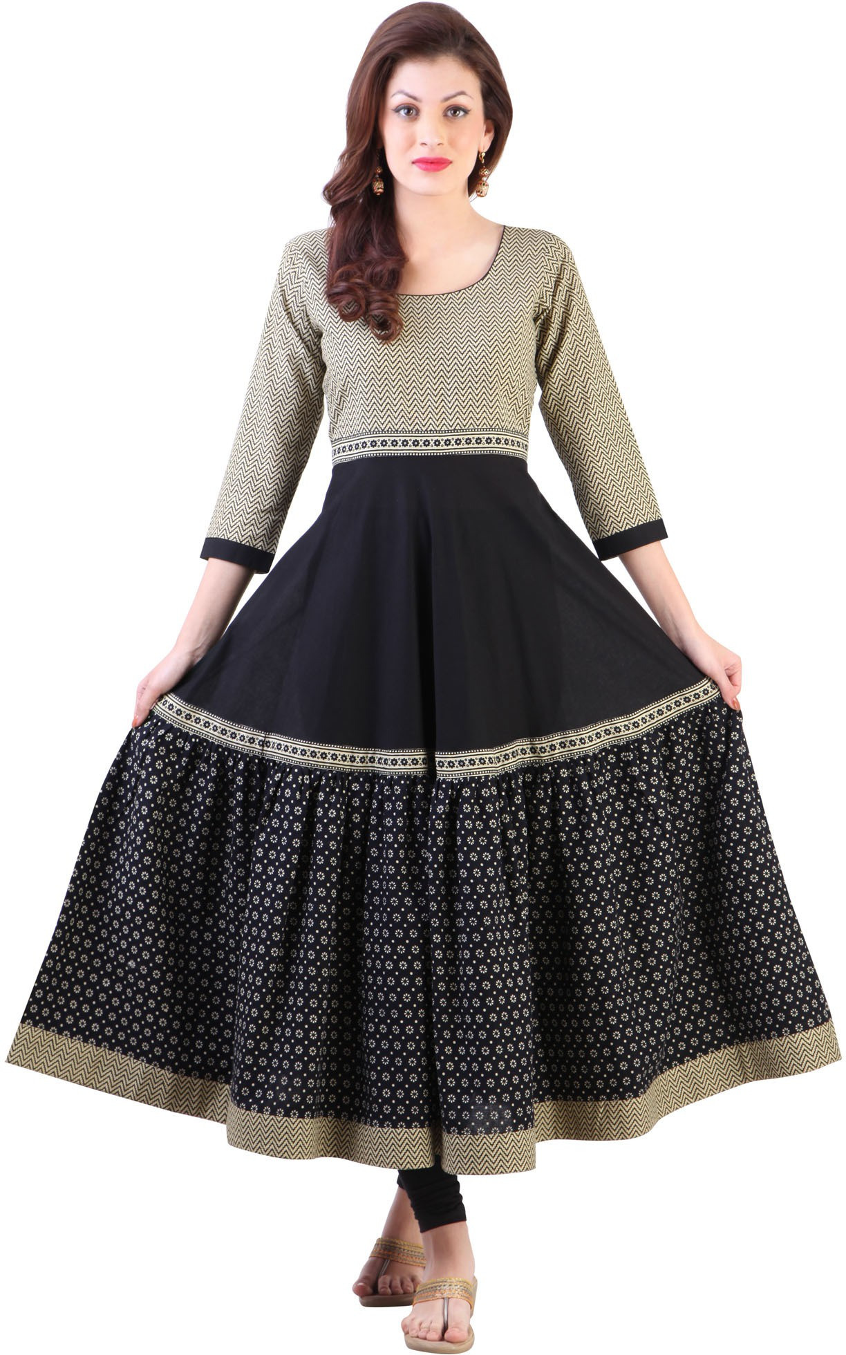 Libas Printed Womens Anarkali Kurta(Black)