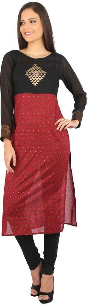 Peppertree Printed Womens Straight Kurta(Maroon)