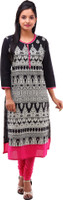 Kyaara Printed Women's Straight Kurta(Black, Pink)