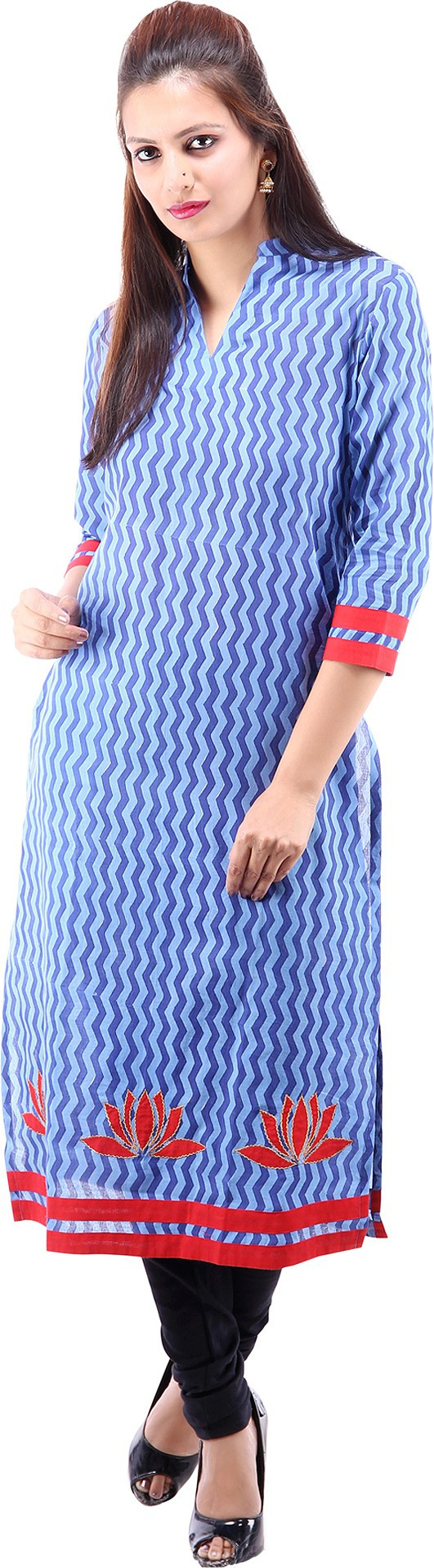 Suruchi Floral Print Womens Straight Kurta(Blue)