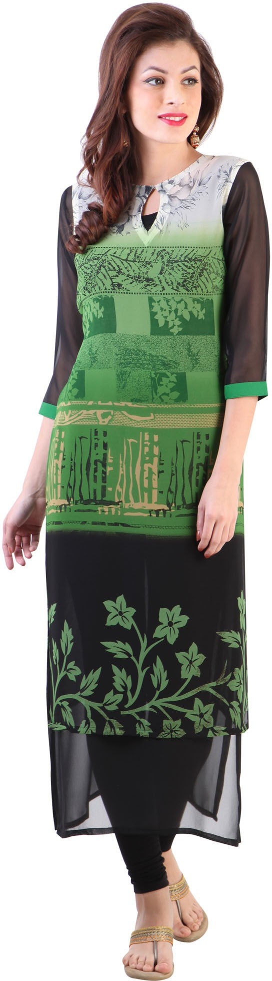 Libas Printed Womens Straight Kurta(Green)