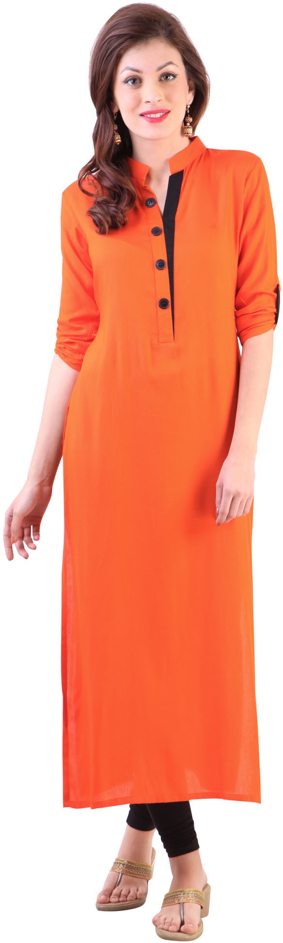 Libas Solid Womens Straight Kurta(Orange)