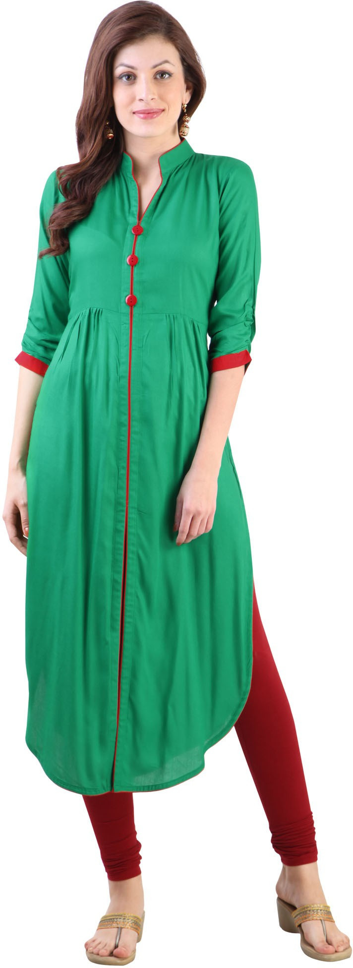 Libas Solid Womens A-line Kurta(Green)