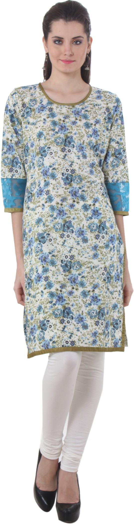 Piaa Printed Womens Straight Kurta(Blue, White)
