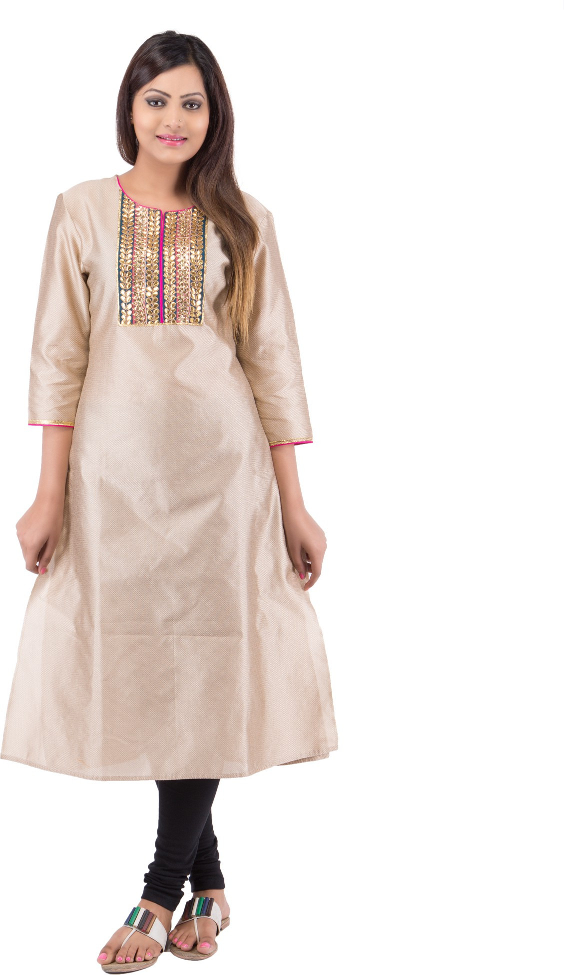 Future Perfect Solid, Self Design Womens Straight Kurta(Beige)