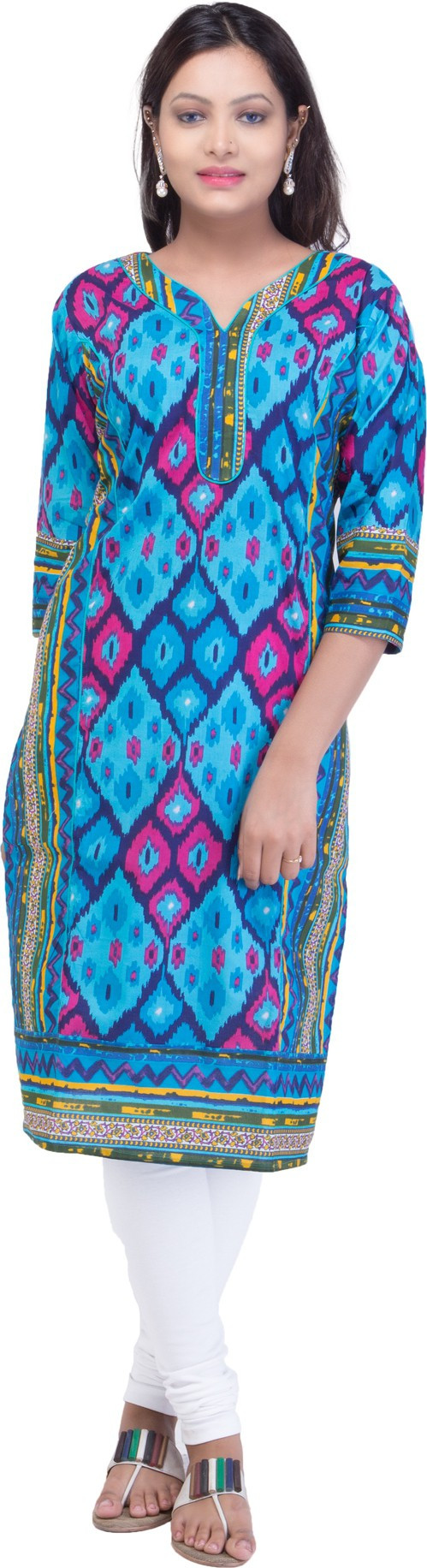 Ridhi Sidhi Printed Womens Straight Kurta(Blue)