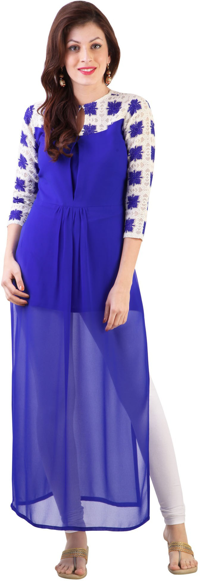 Libas Self Design Womens Straight Kurta(Blue)