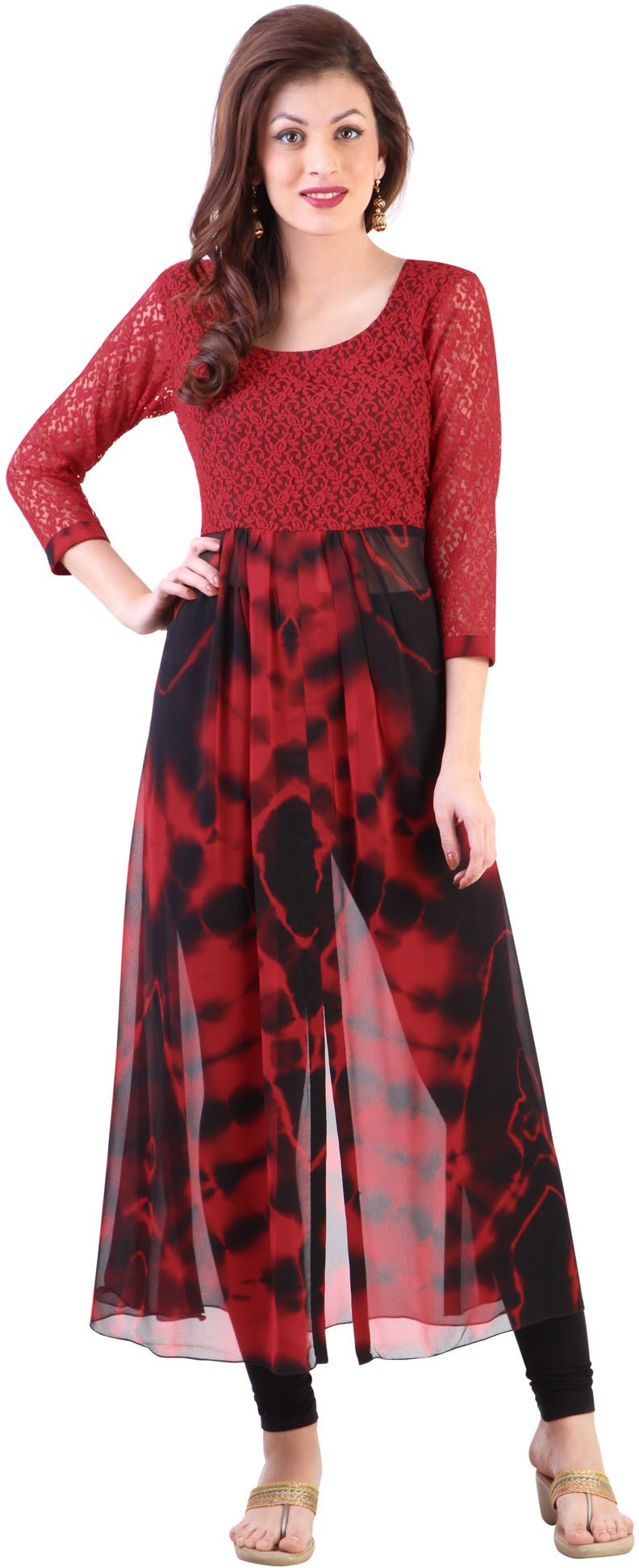 Libas Printed Womens Straight Kurta(Red)