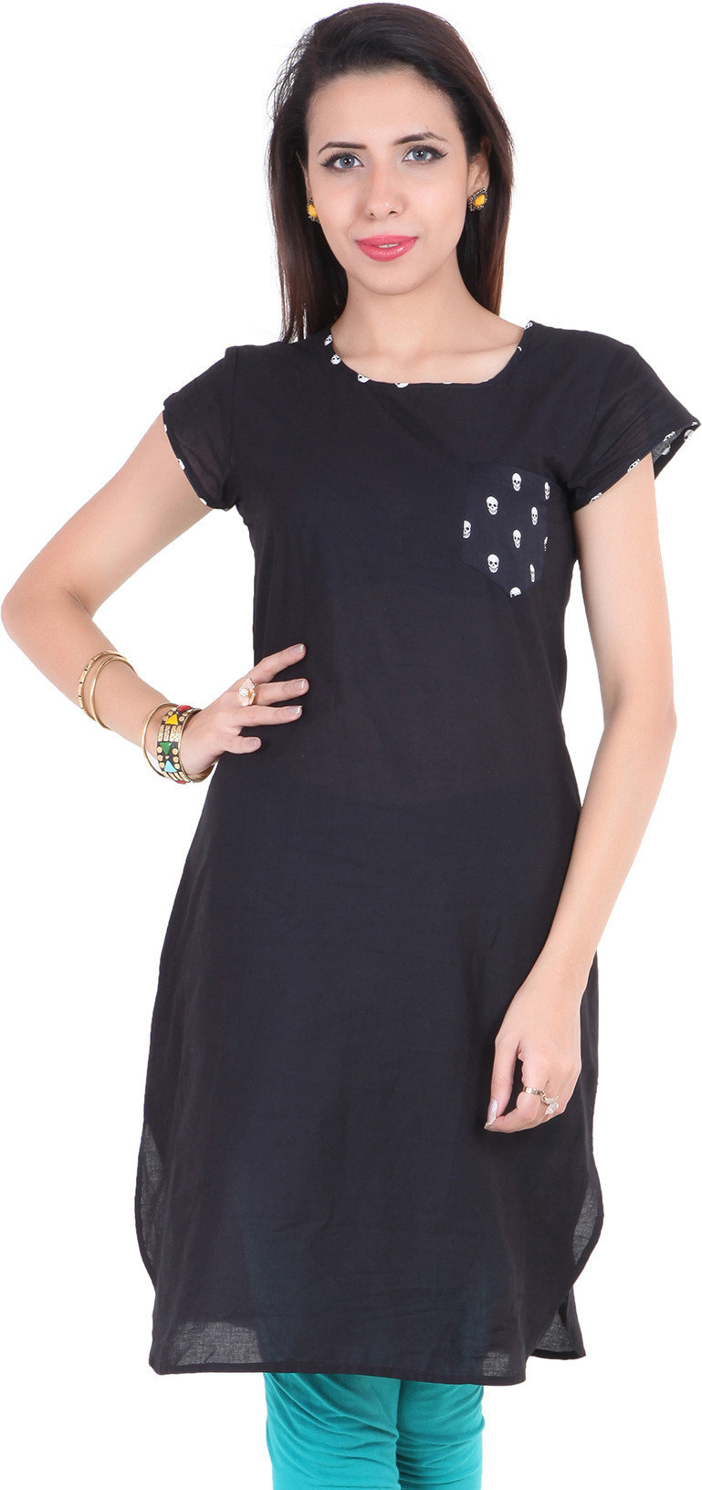Namakh Solid Womens Straight Kurta(Black)