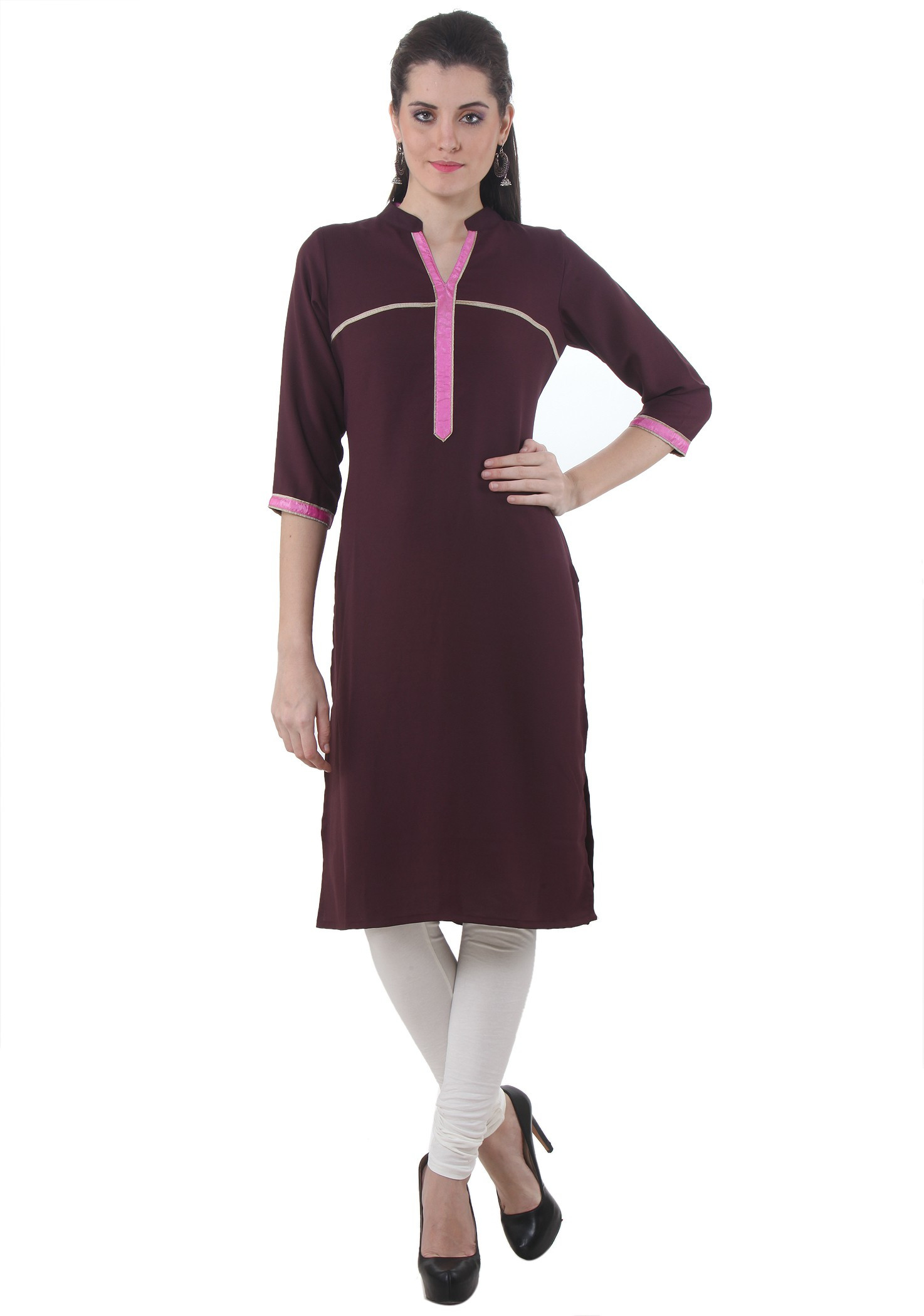 Piaa Solid Womens Straight Kurta(Maroon)