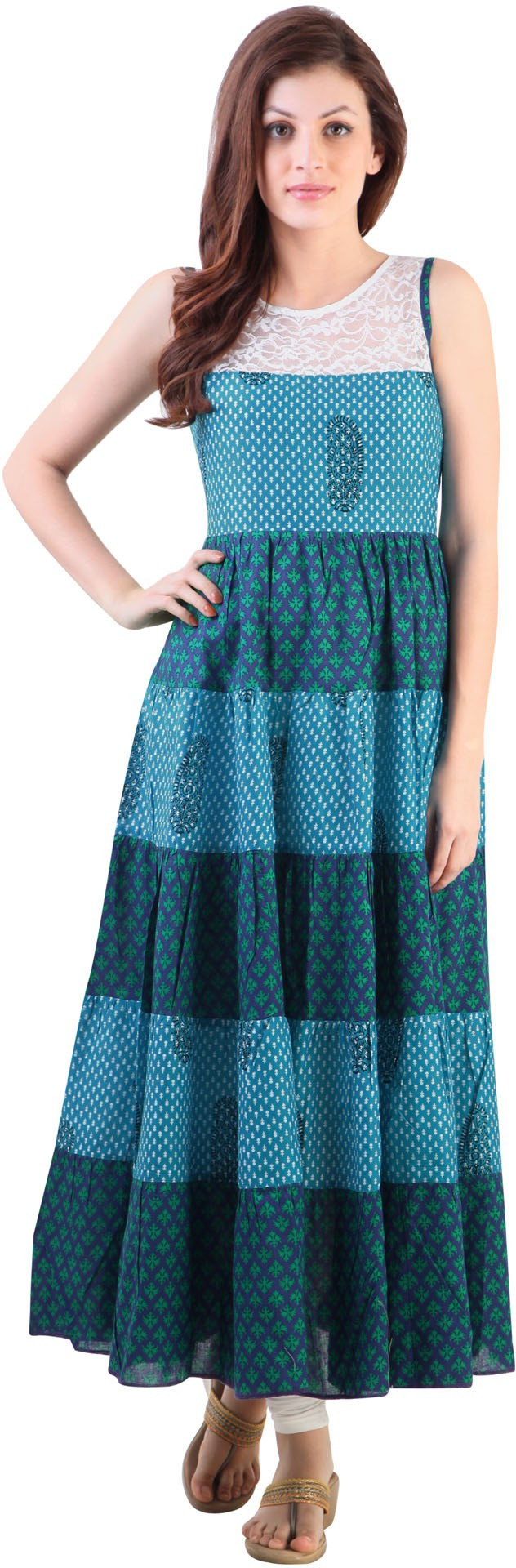 Libas Printed Womens Anarkali Kurta(Blue)