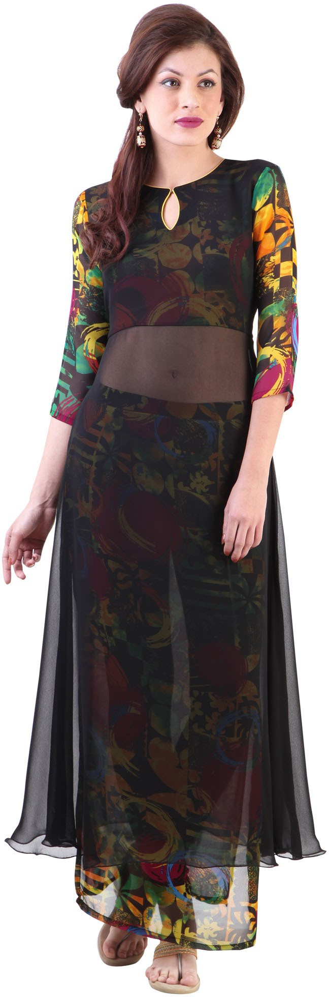 Libas Printed Womens A-line Kurta(Black)