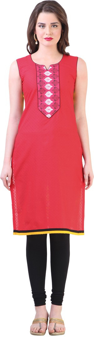 Libas Printed Womens Straight Kurta(Red)