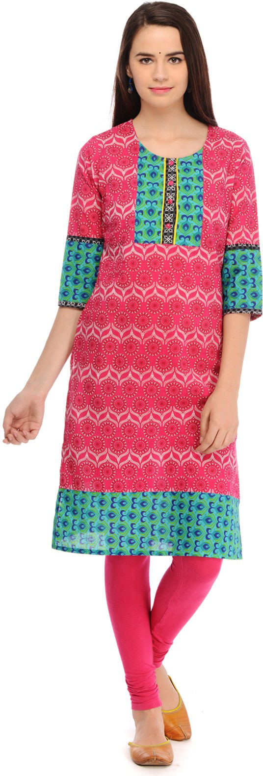 Taaga Printed Womens Straight Kurta(Pink)