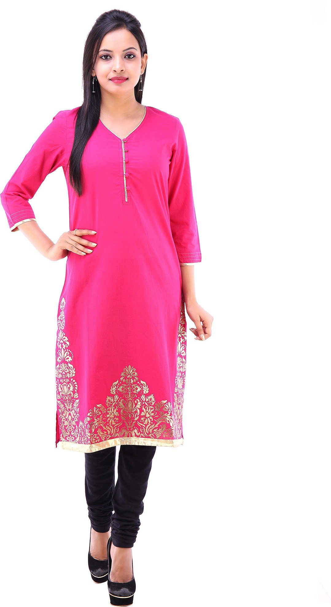 Shubh Printed Womens Straight Kurta(Pink)