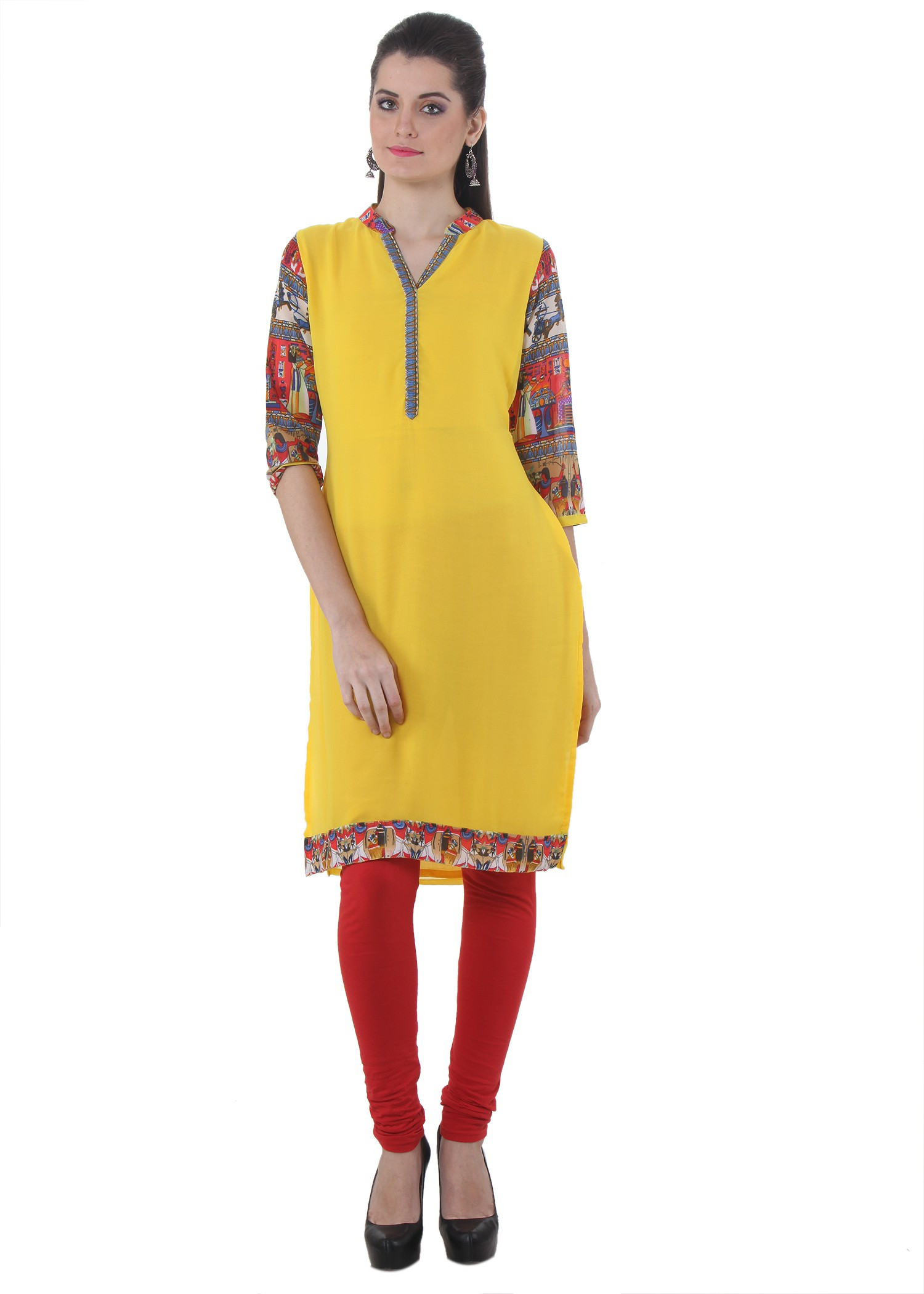 Piaa Solid Womens Straight Kurta(Yellow)