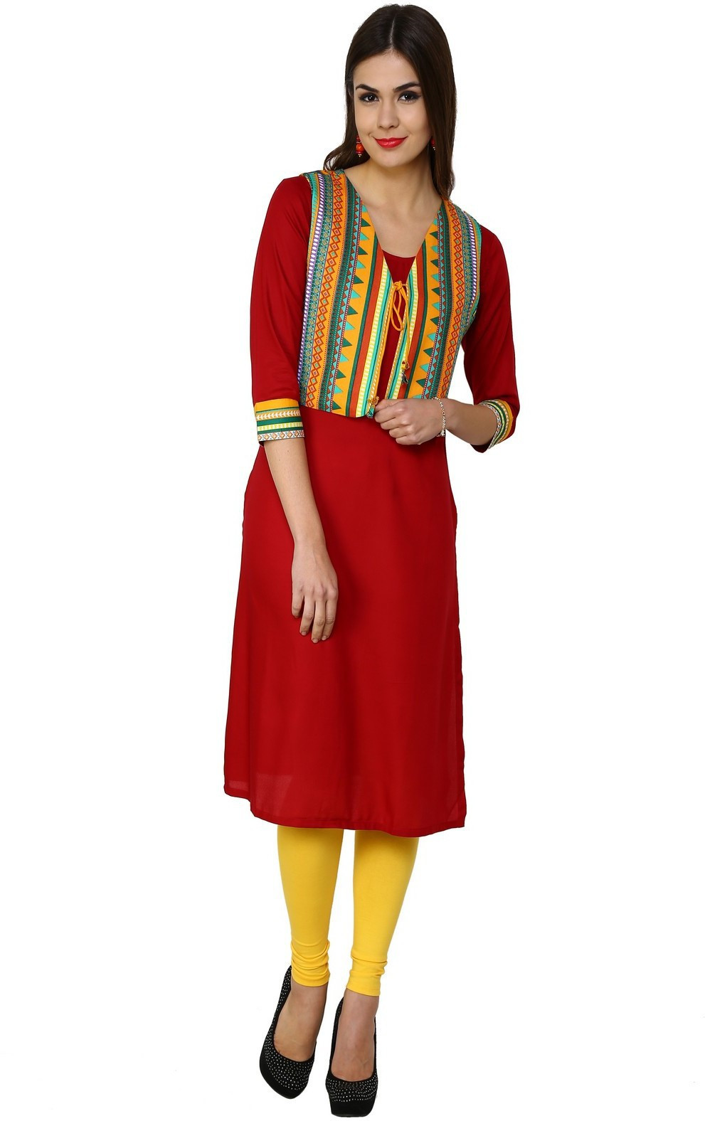 Kazma Printed Womens Straight Kurta(Maroon)