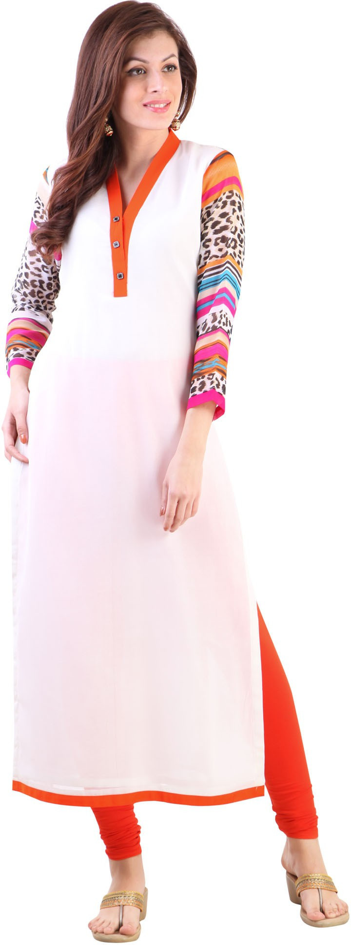 Libas Printed Womens Straight Kurta(White)