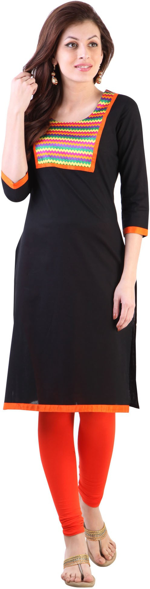 Libas Embroidered Womens Straight Kurta(Black)