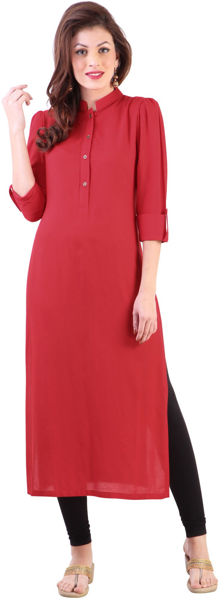 Libas Self Design Womens Straight Kurta(Red)