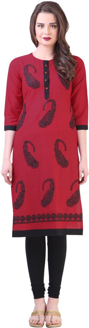 Libas Printed Womens Straight Kurta(Red)