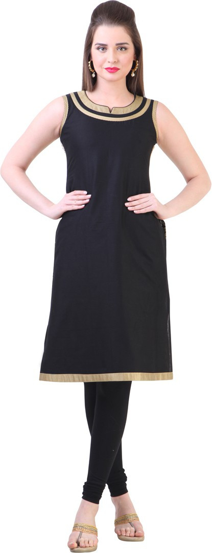 Libas Self Design Womens Straight Kurta(Black)