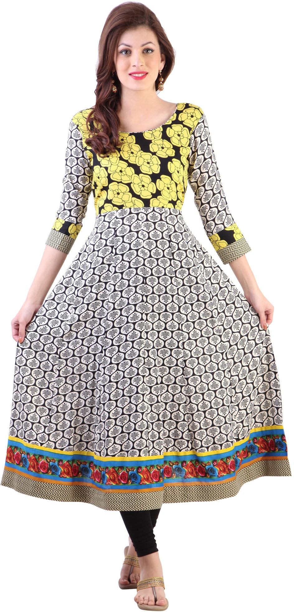 Libas Printed Womens Anarkali Kurta(White)