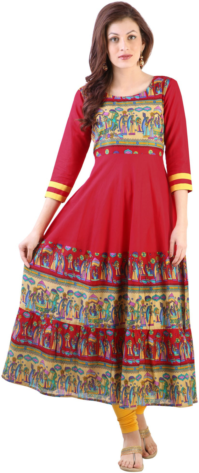 Libas Printed Womens Straight Kurta(Red)