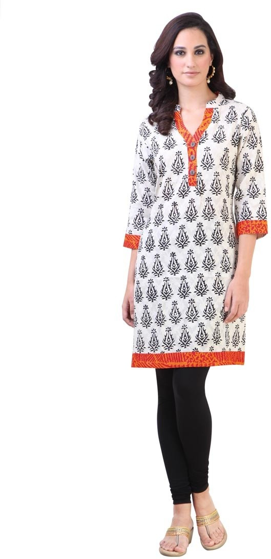 Libas Printed Womens Straight Kurta(White)
