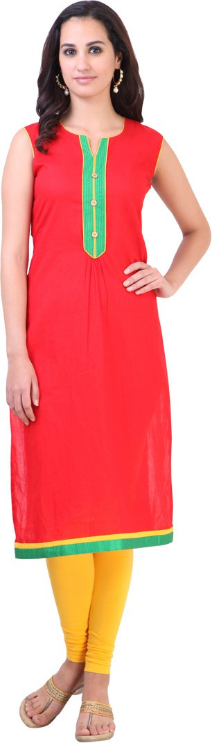 Libas Self Design Womens Straight Kurta(Red)