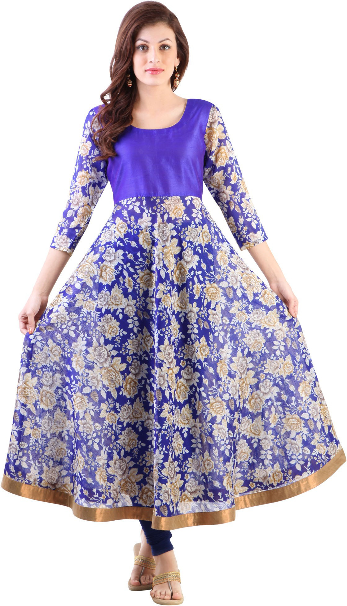 Libas Printed Womens Anarkali Kurta(Blue)