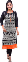 Kyaara Printed Women's Straight Kurta(Black, Orange)
