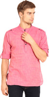 Svanik Solid Men's Straight Kurta(Pink)