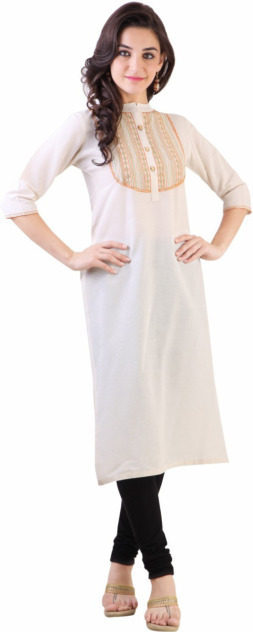 Libas Solid Womens Straight Kurta(White)