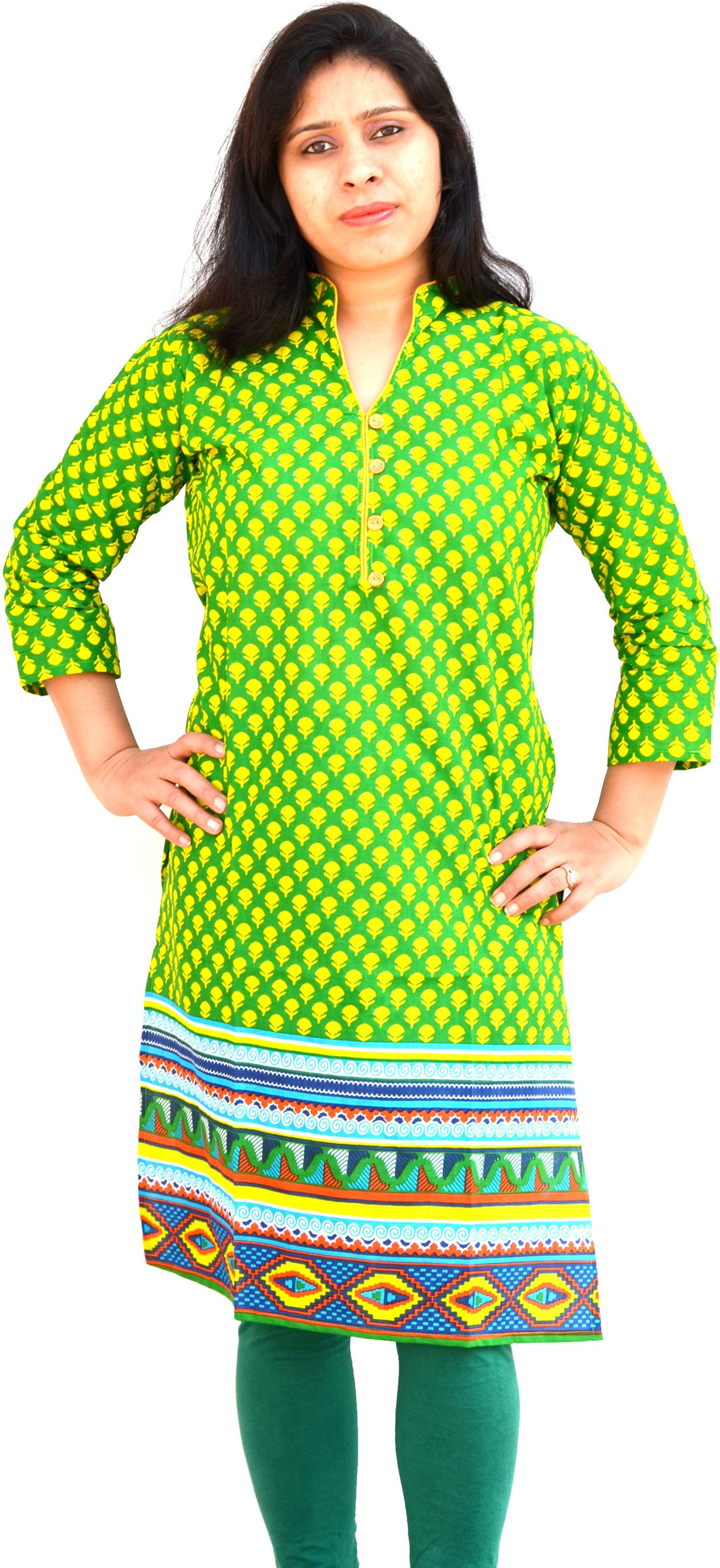 Aarti Collections Printed Womens Straight Kurta(Green, Yellow)
