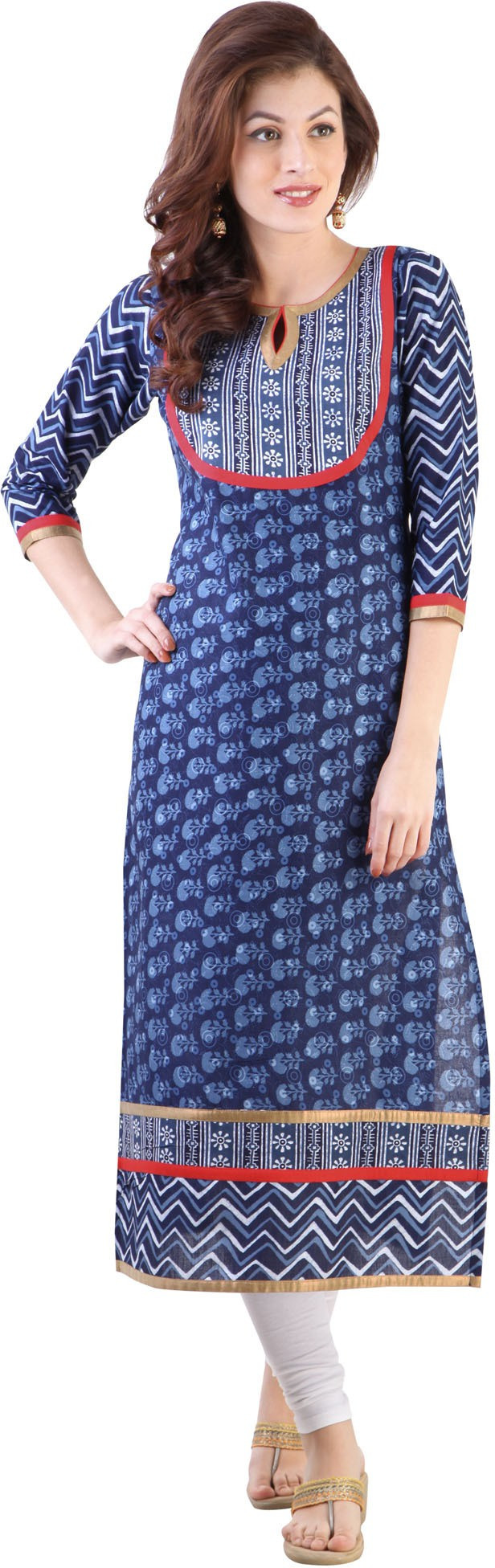 Libas Printed Womens Straight Kurta(Blue)