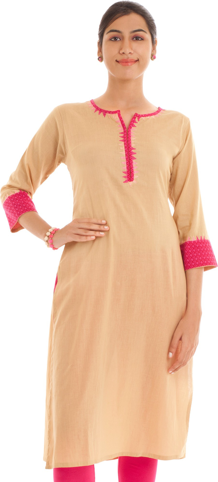 Naksh Jaipur Solid Womens Straight Kurta(Beige)