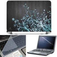 FineArts Abastract Floral Black Wooden Back 3 in 1 Laptop Skin Pack With Screen Guard & Key Protector Combo Set(Multicolor) RS.269.00
