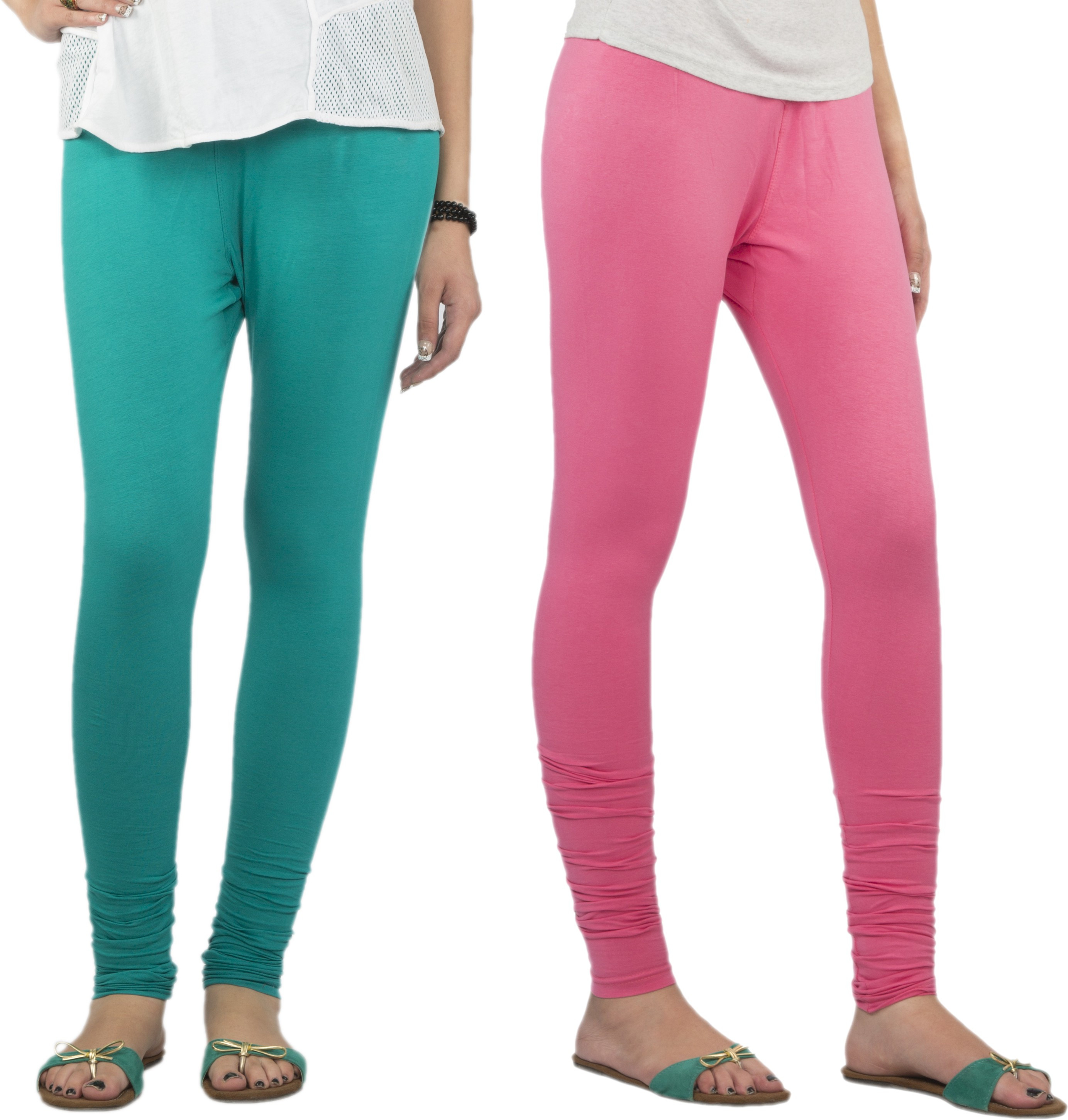 Jublee Womens Green, Pink Leggings(Pack of 2)